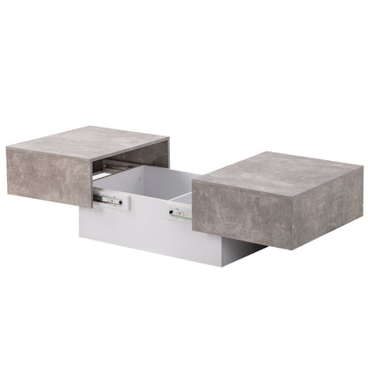 Retro Extendable Coffee Table Suitable for Living Room with Retractable Table & Storage Drawers/Cabinets - Self-Assembling Modern Center Table, Space-Saving Design, Height Compatible for Sofa, Durable Study (No Wood)