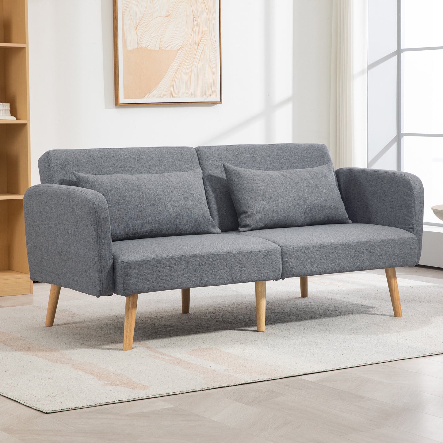Slaapbank – Bedbank – Logeerbed – Slaapsofa – Bedbank met Opbergruimte – Grijs Linnen Look – Verstelbare Rugleuning – Compact 170x83 cm