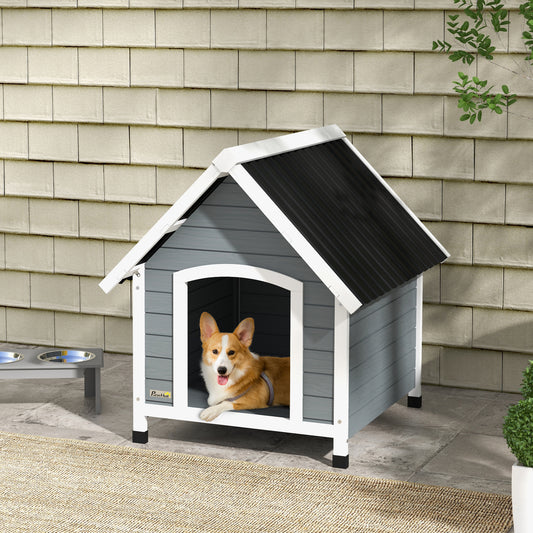 Hondenkennel – Hondenhok – Buitenkennel – Buitenhok – Hondenhuisje – Duurzaam Dennenhout – Waterafstotend Golfdak – Verstelbare Poten – Uitneembare Vloer – Grijs – Medium Honden 75x88x82 cm