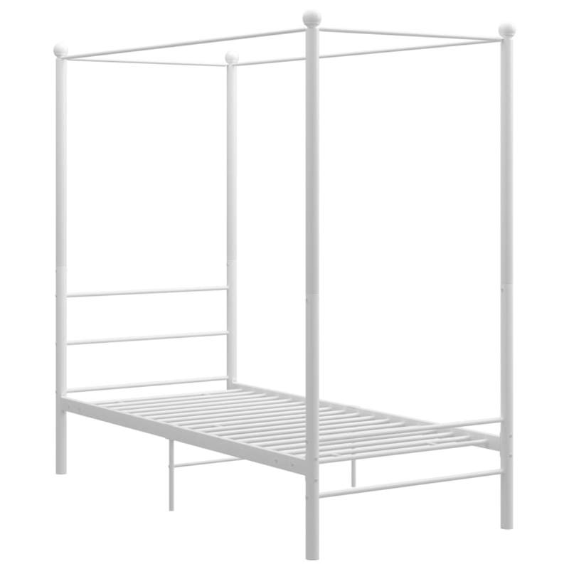Modern White Metal Four-Poster Bed Frame with Curved Headboard & Footboard - Twin Size (90x200cm), Sturdy All-Metal, Easy Assembly, Low-Maintenance Minimalist Bed for,, Small s - Durable Non-Wood Furniture
