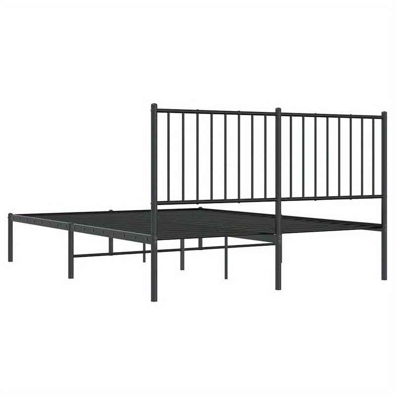 Modern Black Metal Bed Frame with Headboard, 135x190cm, Powder-Coated for Strength & Stability, Minimalist Design for Contemporary Bedrooms, Bed Room Decor