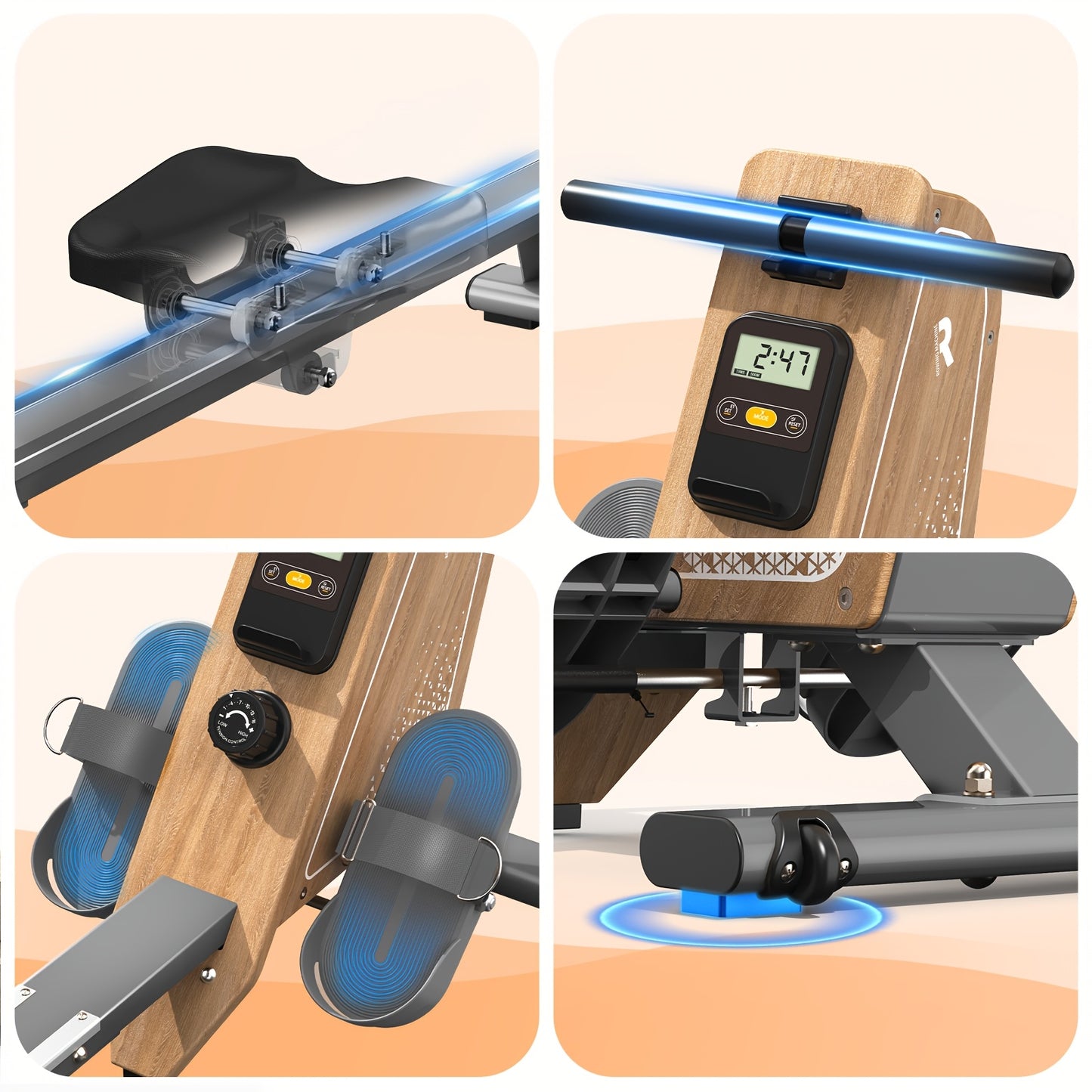 Roeitrainer – Roeimachine – Roeiapparaat – Fitnessapparaat – Hometrainer – Magnetische Weerstand – Compact Verticale Opberging – Draagbaar Tot 150 kg – RVS Zwart