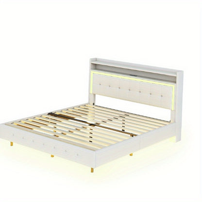 Bed – Eenpersoonsbed – Tweepersoonsbed – Boxspring – Opbergbed – 140x200 cm – Linnen Bekleding – Verborgen Onderstel