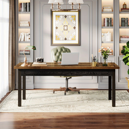 Bureau – Werkplek – Schrijftafel – Tafel – Computertafel – Rechthoekig – Stevig Metalen Frame – Rustiek Bruin Houten Blad