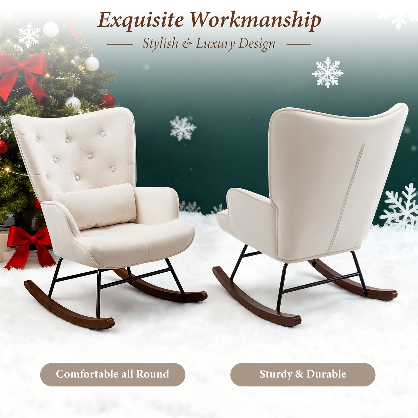 Schommelstoel – Relaxstoel – Woonkamerstoel – Nordic Stoel – Wit – Ergonomisch Ontwerp Met Hoge Rugleuning – Stil En Soepel Schommelmechanisme