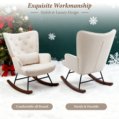 Schommelstoel – Relaxstoel – Woonkamerstoel – Nordic Stoel – Wit – Ergonomisch Ontwerp Met Hoge Rugleuning – Stil En Soepel Schommelmechanisme