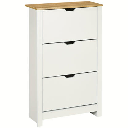 Schoenenkast – Schoenenkast – Schoenenrek – Schoenenopberger – 3 Kantelkleppen – Voor 18 Paar Schoenen – Ruimtebesparend – Wit Met Natuurlijke Houtaccenten – 72x26x112 cm