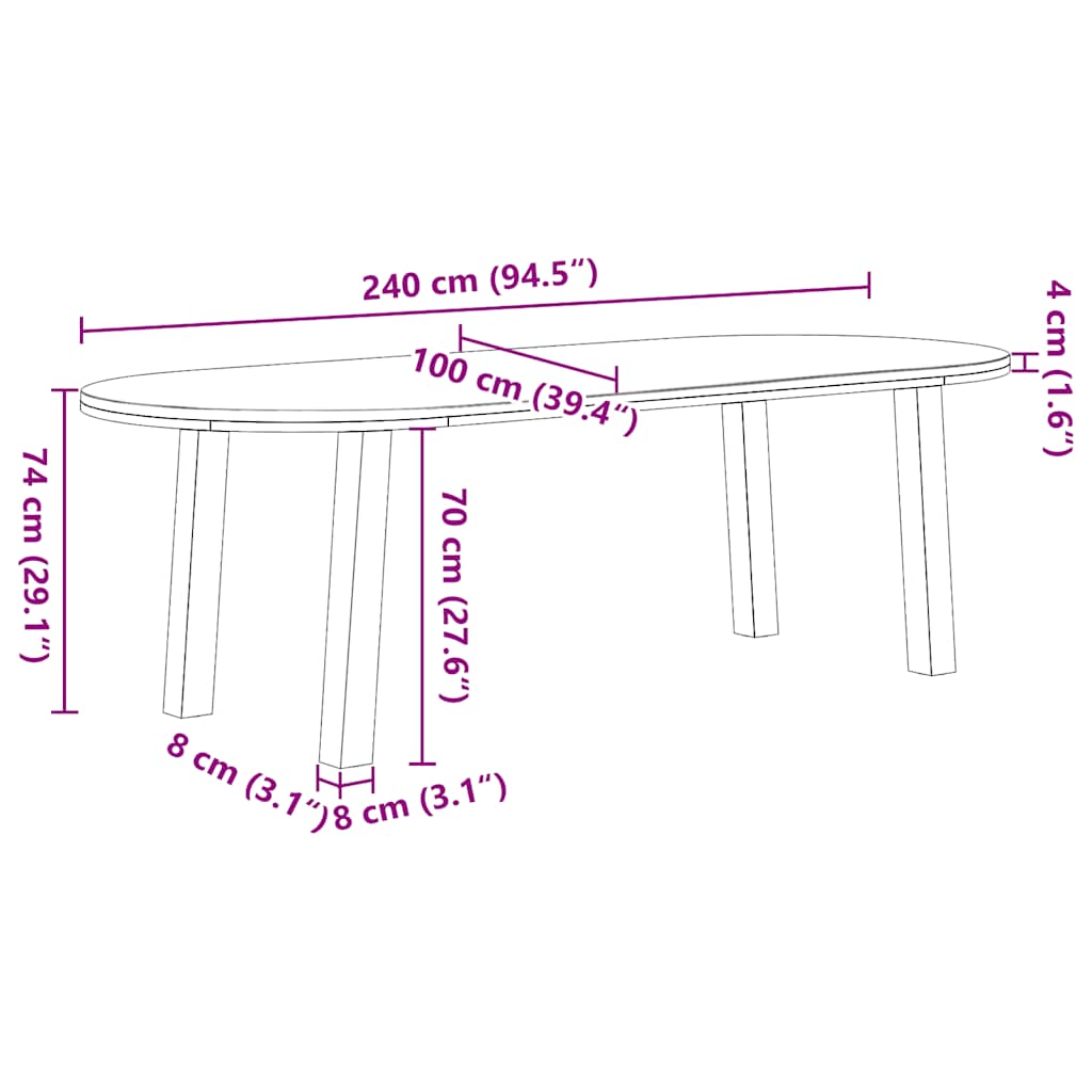 Eettafel – eetkamertafel – tafel – massief houten tafel – robuuste tafel – Massief Eikenhout – 240x100x74 cm – Stevige Stalen Poten Anthraciet