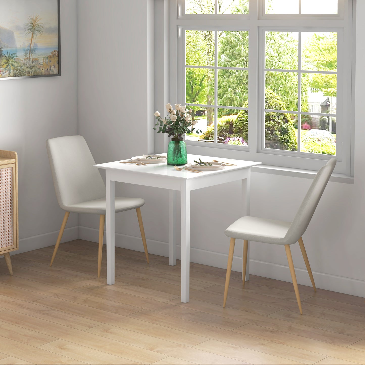 Eettafel – Keukentafel – Vierkante Tafel – Tafel – Tafeltje – Massief Grenenhout – Compact 75x75x76 cm – Wit Gelakt