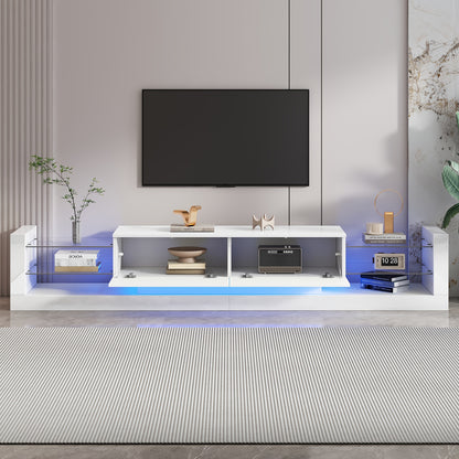 tv meubel – tv kast – tv dressoir – tv meubelen – media meubel – hoogglans wit – glazen front – 181 cm – geschikt voor tv tot 80 inch – twee klepdeuren – hout