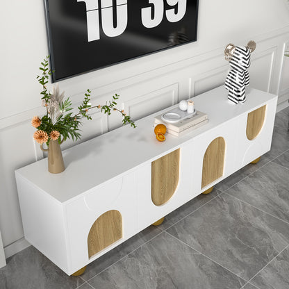 Tv-meubel – TV-kast – TV-standaard – Media Console – Woonkamermeubel – Retro Boogvorm – Bolle Poten – Duurzaam Bamboe – Geen Montage