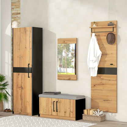 Halmeubelset – Kapstok – Schoenenrek – Wandkapstok – Garderobekast – Geel – Compact Ruimtebesparend – Rotan Deuren