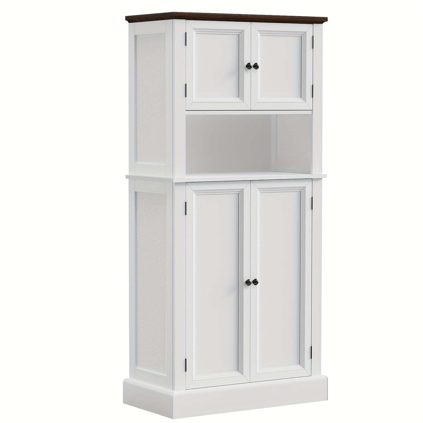Hoge Bergkast Keukenkast – Opbergkast – Voorraadkast – Keukenkastje – Kast Met Blad – 128 cm Hoog – 4 Deuren Met Werkblad – Wit Met Tigerstripe Design