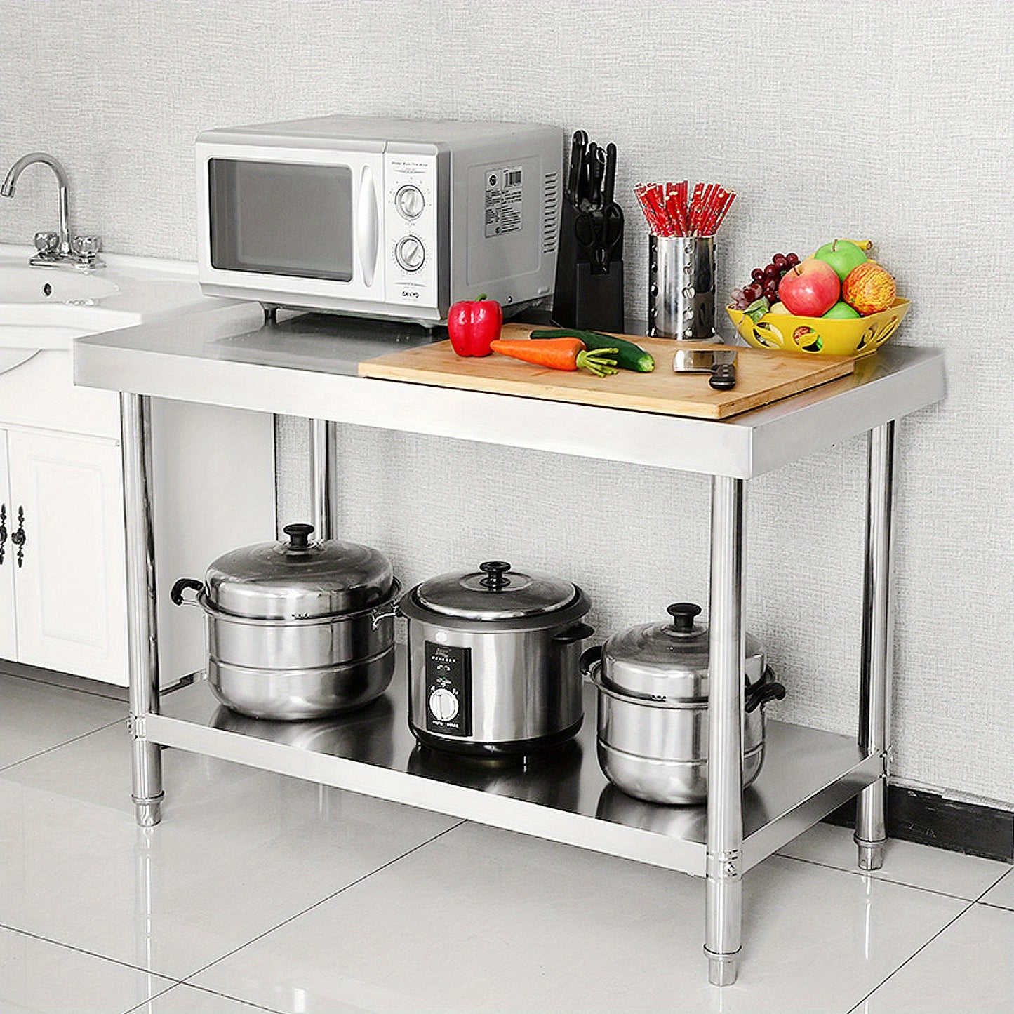 RVS Werkbank – Keukenwerkbank – RVS Tafel – Werktafel – Voorbereidingstafel – Verstelbare Poten – 120 x 60 x 85 cm – Professioneel & Makkelijk Schoon Te Maken