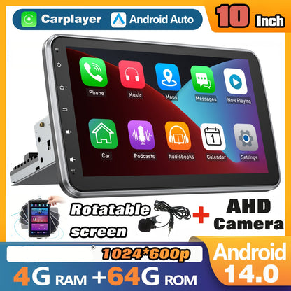 Autoradio – Car Stereo – Multimedia Speler – Inbouwradio – Auto Entertainment Systeem – Draaibaar 10,1 inch Touchscreen – Android 14.0 Met Wireless Carplay & AHD Achteruitrijcamera
