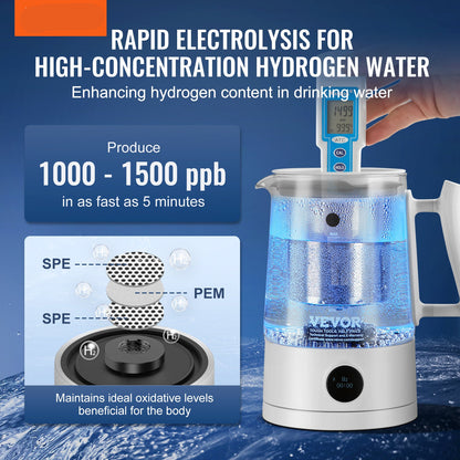 Waterionisator – Waterionizer – Waterstofgenerator – Alkalisch Drinkwater – Waterzuiveraar – Grote Capaciteit 1,5L – SPE & PEM Technologie