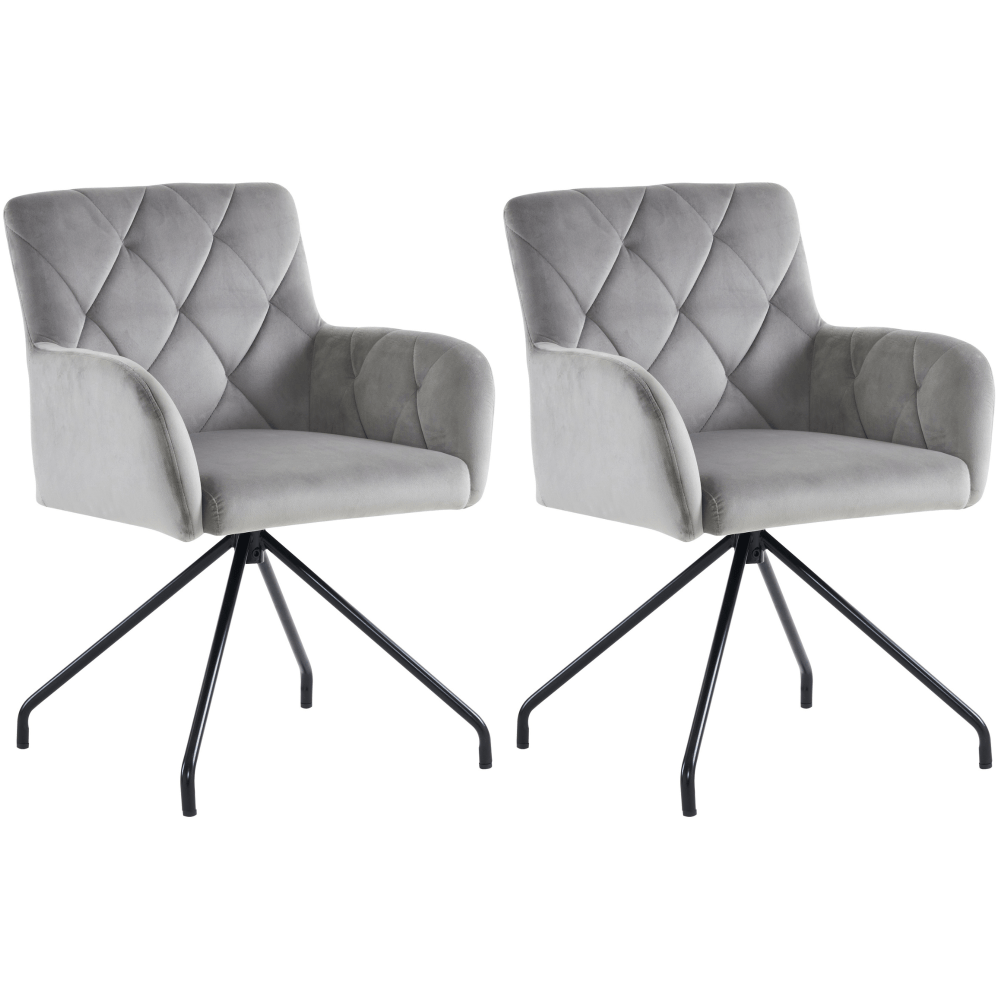 Eetkamerstoel – Stoel – Kuipstoel – Lounge Stoel – Armstoel – Velvet Bekleding – Ergonomische Rugsteun – Metalen Frame – Lichtgrijs – Set Van 2