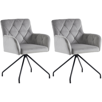Eetkamerstoel – Stoel – Kuipstoel – Lounge Stoel – Armstoel – Velvet Bekleding – Ergonomische Rugsteun – Metalen Frame – Lichtgrijs – Set Van 2