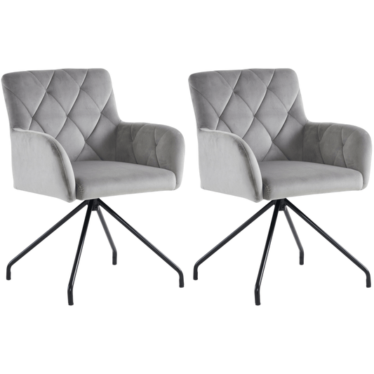 Eetkamerstoel – Stoel – Kuipstoel – Lounge Stoel – Armstoel – Velvet Bekleding – Ergonomische Rugsteun – Metalen Frame – Lichtgrijs – Set Van 2
