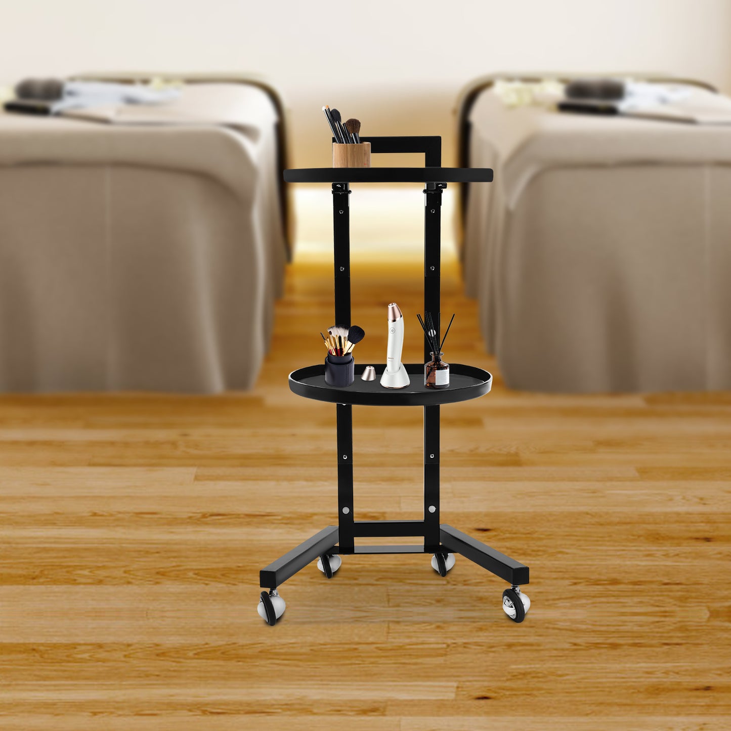 salmontrolley – salonkar – behandelwagen – verzorgingstrolley – opbergtrolley – 2-laags – koolstofstaal en kunststof – mobiel met 4 wielen – zonder stroomgebruik