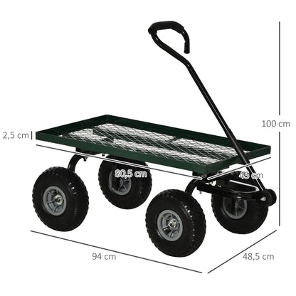 Tuinwagen – Tuinkar – Tuintrolley – Transportkar – Bolderkar – Stalen Frame – Max 150 kg Belastbaar – 4 Luchtbanden – Comfortabele Foam Handgreep – Groen