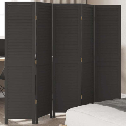 Room Divider with 5 Panels Made of Solid Black Paulownia Wood