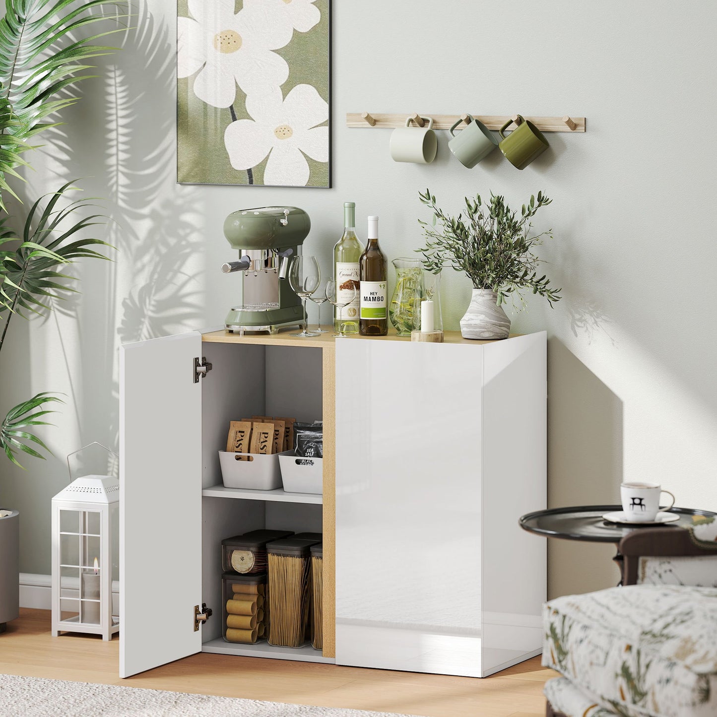 Dressoirkast – Dressoir – Sideboard – Opbergkast – Kabinet – Hoogglans Wit – Soft-Close Deuren – Verstelbare Legplank