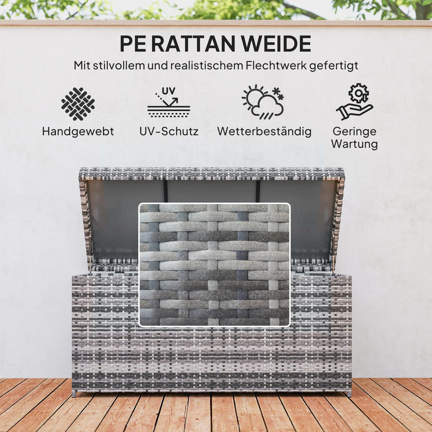 Opbergbox – Opbergdoos – Opbergtas – Opbergcontainer – Opbergmand – 380 Liter – Weerbestendig PE Rattan Donkergrijs