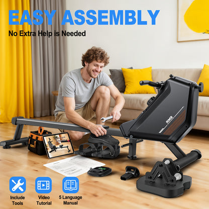 VOWVIT Foldable Magnetic Rowing Machine for Home - Full-Body Workout Equipment with 16-Level Magnetic Resistance, 300 Newton/33 lbs Force, Heavy-Duty 160kg Weight Capacity, Space-Saving Rower Machine for Training