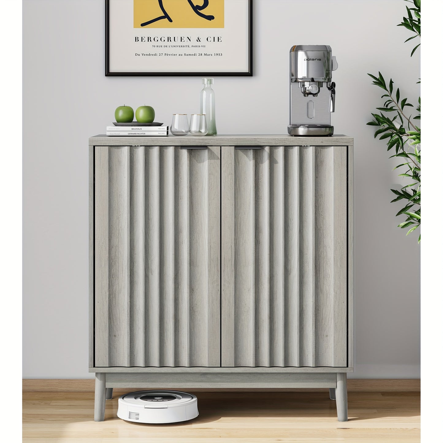 Dressoir – Opbergkast – Ladekast – Buffetkast – Wandkast – Grijs – Uniek Groefdesign – Verstelbare Binnenvakken – 3 Hoogtes