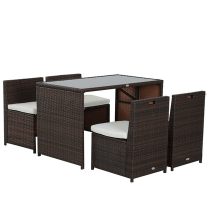 Tuinset 4 Personen – Lounge Set – Tuinmeubel Set – Buitenmeubels – Wicker Tuinmeubelen – Weerbestendig Kunststof Wicker – Glas Tafelblad – Verwijderbare Kussens – Chocoladebruin