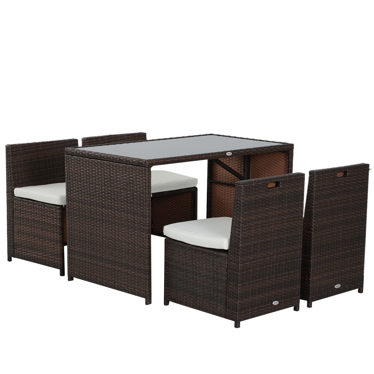 Tuinmeubelset – Loungeset – Tuinbank – Balkonset – Zitgroep – Poly Rattan – 5-delig – Weerbestendig Aluminium Frame – Incl. Khaki Kussens – Bruin