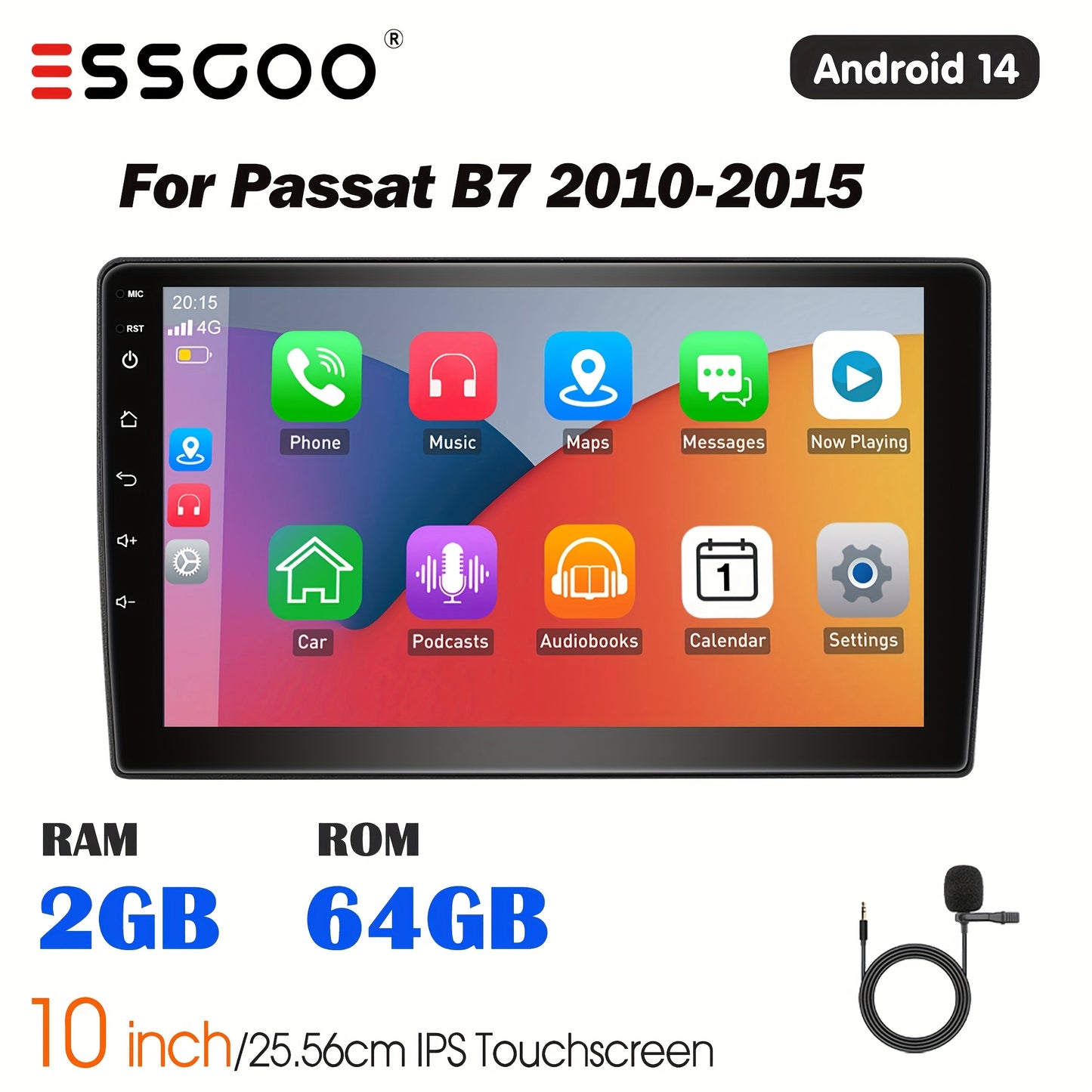 2-DIN Android Autoradio – Multimedia Speler – Touchscreen Radio – Bluetooth Carplay – Met Microfoon – 10 Inch IPS Scherm – Android 14 – Voor Passat B7 2010-2015