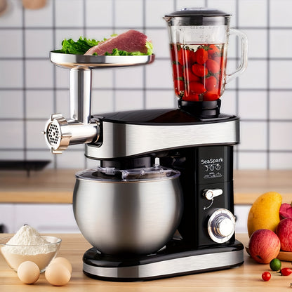 Keukenmixer – 6-in-1 Mixer – Keukenmachine – Deegmixer – Staande Mixer – Zwart – 6 Snelheidsstanden met Pulse – 6,3 Liter RVS Mengkom