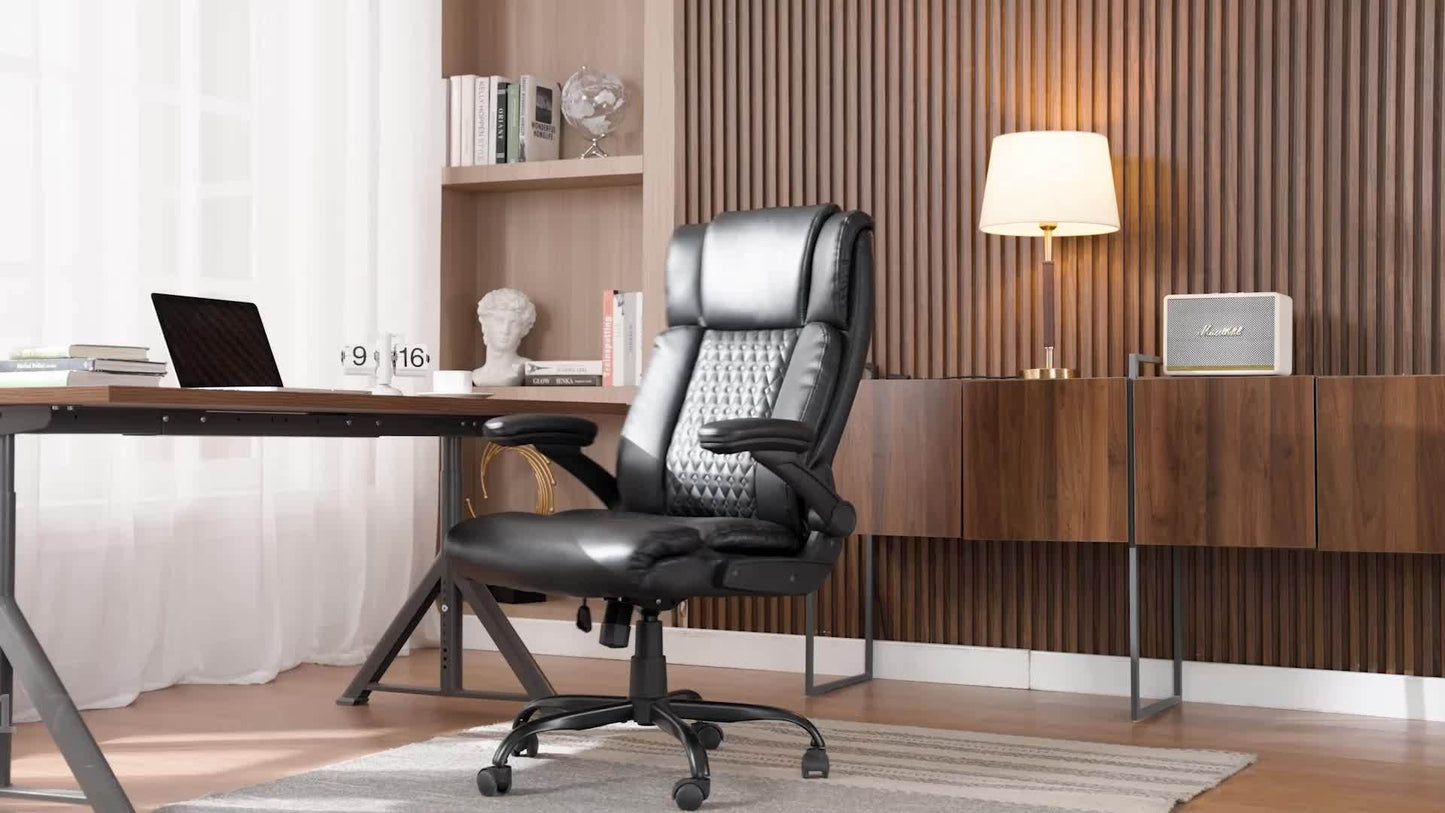 Bureaustoel – Kantoorstoel – Directiestoel – Office Chair – Bureau Stoel – Ergonomisch Design – Breed Zitvlak 54 cm – PU Lederen Bekleding – Verstelbare Rugleuning – Opklapbare Armleuningen – Max 150 kg