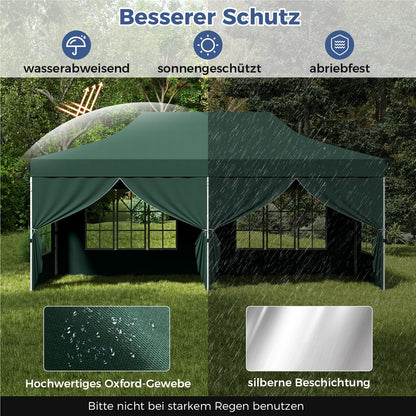 Paviljoen – Tuinpaviljoen – Partytent – Tent – Overkapping – Waterdicht – UV Bescherming 50+ – 3 x 6 Meter – Inclusief 6 Zijwanden en Zandzakken – Groen