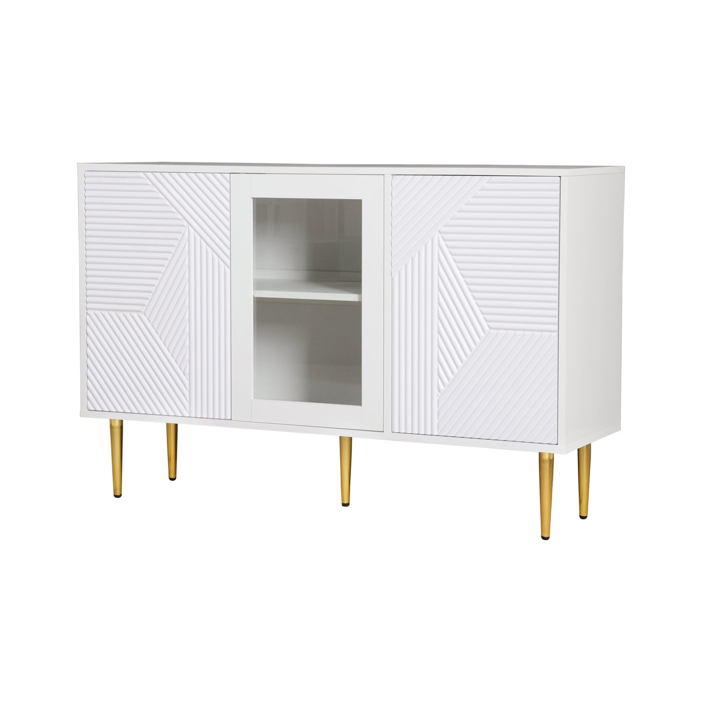 Dresser with 3 Doors, with Metal Feet And Glass Doors, White, Dimensions: 120 X 38 X 79.5 Cm
