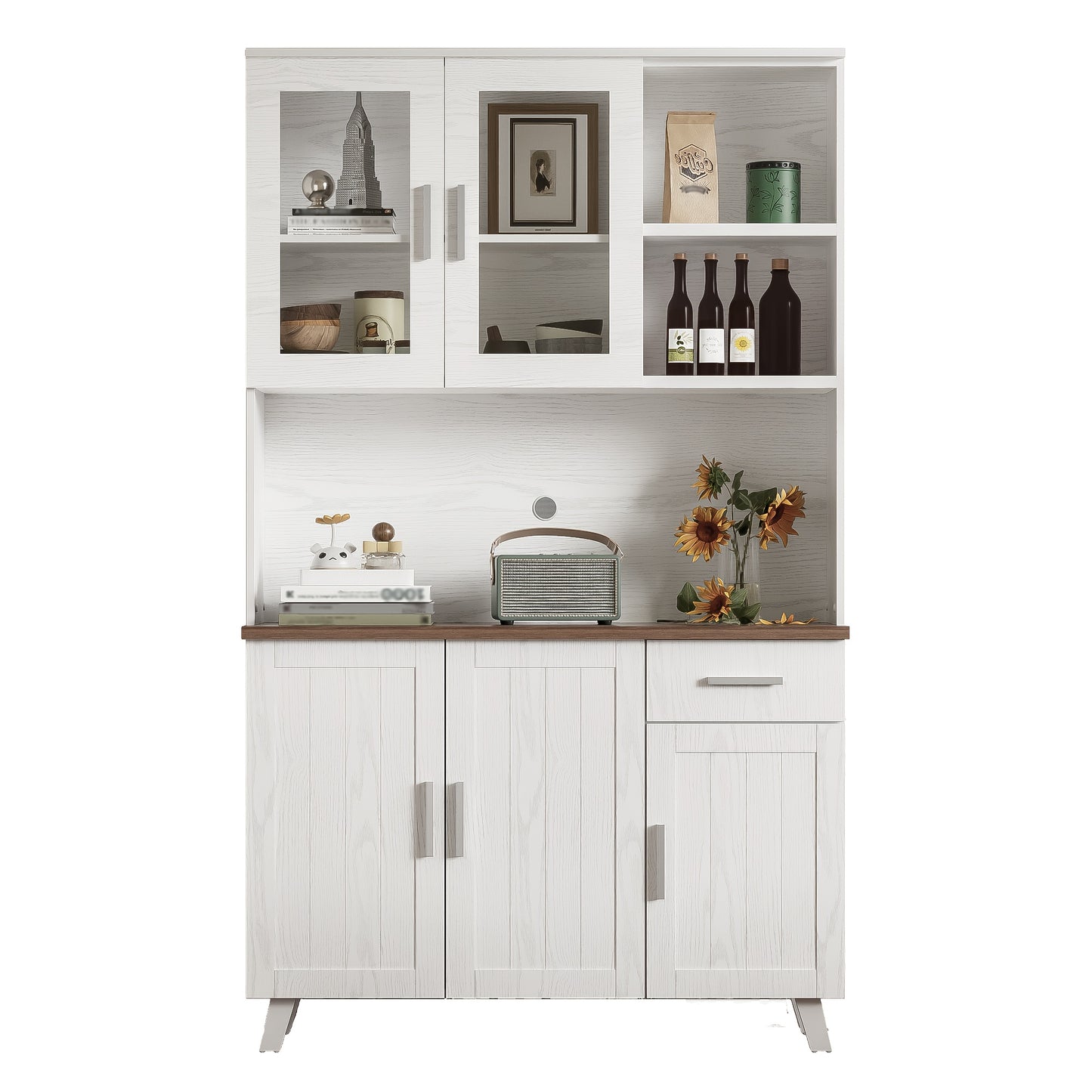 Dressoir – Buffetkast – Opbergkast – Wandkast – Kast – Witte Houtnerf – Hoog 190 cm – Hardhout