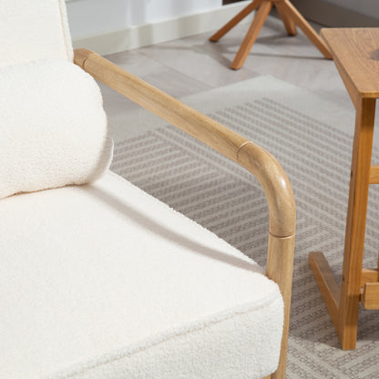 Fauteuil – Stoel – Lounge Chair – Woonkamerstoel – Zithoekstoel – Comfortabele Bouclé Bekleding – Robuust Rubberwood Frame
