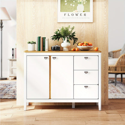 Buffetkast – Opbergkast – Keukenkast – Ladekast – Wit Houten Meubel – Anti-Kantelbeveiliging – Stevige MDF En Houtconstructie – 106x40x80 cm