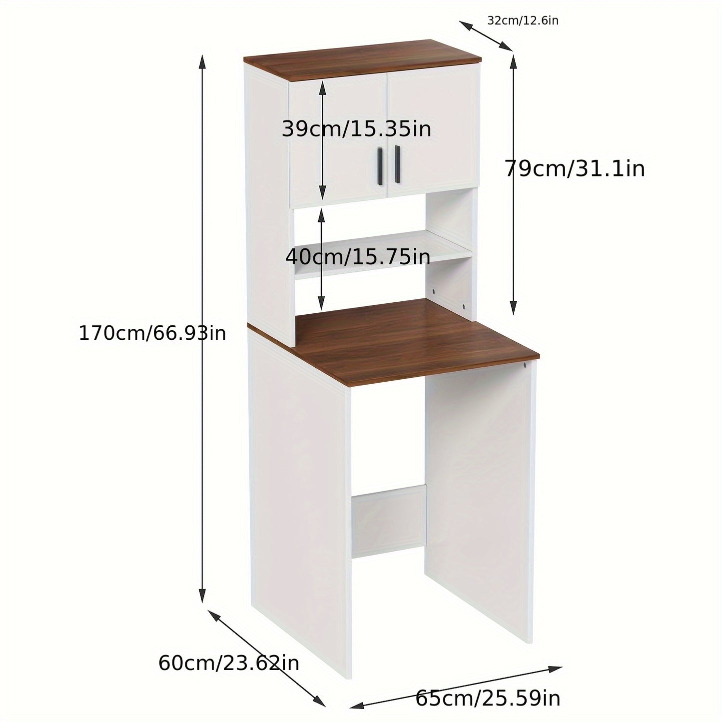 Wasmachinekast – Wastafelmeubel – Opbergkast – Badkamerkast – Bovenkast – Hoogte 170 cm x 65 cm breed – Verstelbare Planken en Veel Opbergruimte – Wit