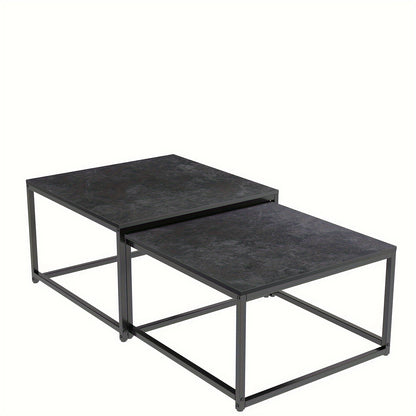 Nesting Salontafels – Bijzettafel – Zijkanttafel – Koffietafel – Stapelbare Tafels – Sintered Stone Donkergrijs/Wit Marmer – Hittebestendig & Krasvast – Set Van 2