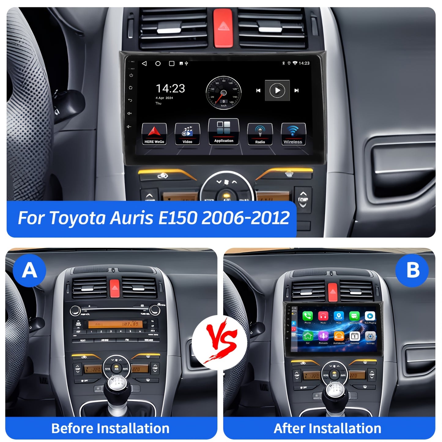 Multimedia Car Radio Toyota Auris E150 – 2-DIN Autoradio – Android Car Stereo – Touchscreen Speler – 9 Inch IPS Display – Draadloze Connectiviteit – Handsfree Bellen – Incl. Camera & Microfoon