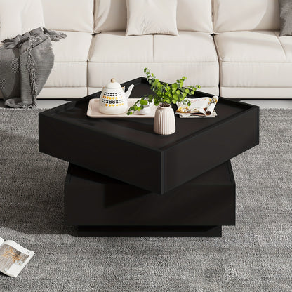 Functional Coffee Table For The Living Room, 360° Swivelling, Swivelling Table Top With 2 Shelves And Storage Space, Black Living Room Side Table Frame, 60*60*38 Cm