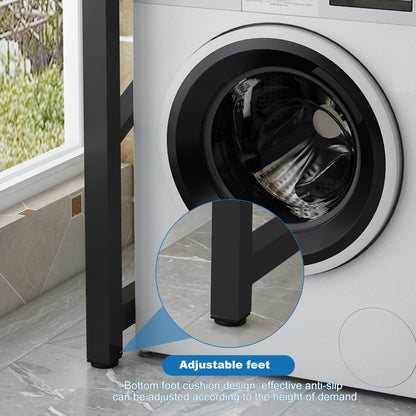 Verstelbare Wasmachine Standaard – Wasmachine Onderstel – Droger Standaard – Stapelrek Wasdroger – Opbergrek Wasruimte – Zwart – 350 kg Draagvermogen – Antislip Verstelbare Hoogte