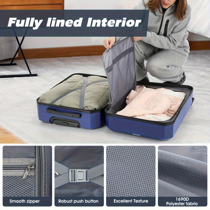Kofferset – Reiskoffers – Bagageset – Trolley Koffers – Handbagage – Harde ABS+PC Behuizing – TSA Slots – 4-delige Set – Navy Blauw – Lichtgewicht – Uitbreidbaar – Spinner Wielen