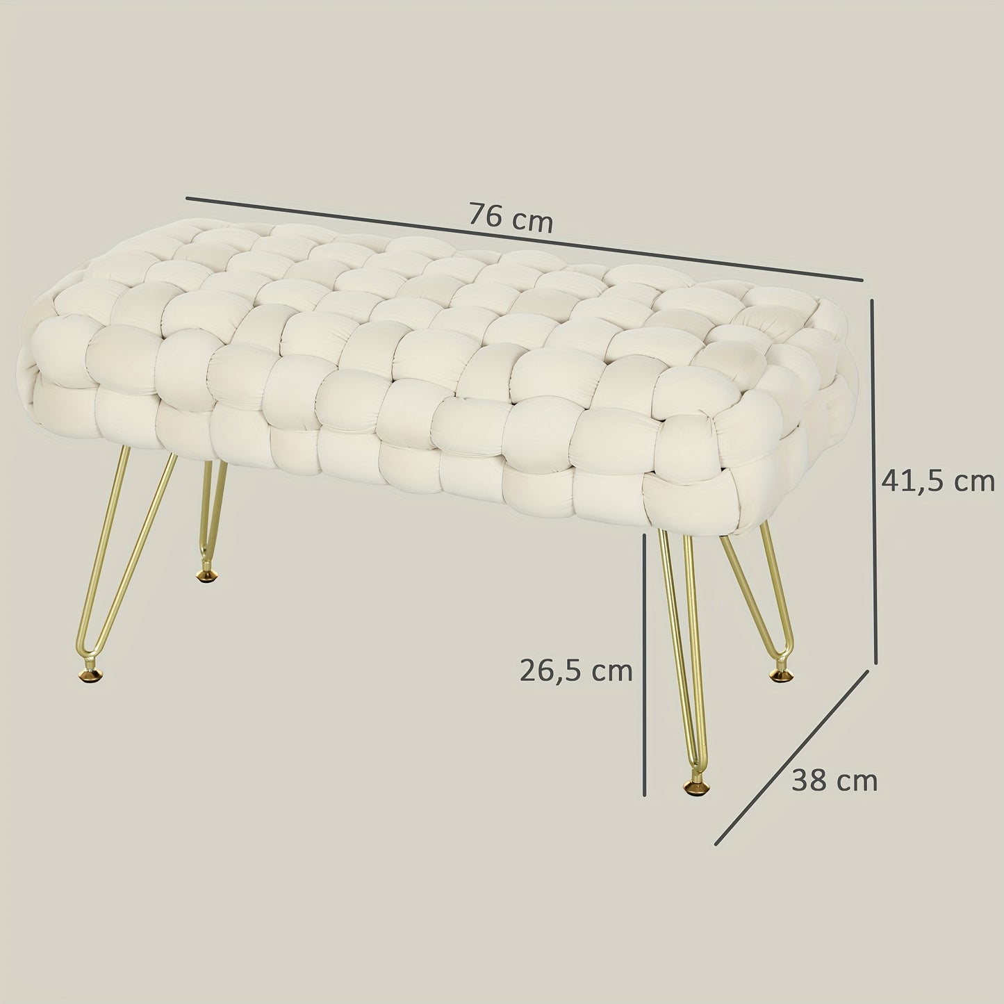 Schoenenbank – Schoenenrek – Halbank – Opbergbank – Zetbank – Velvet Bekleding – Metalen Poten – 76x38x41,5 cm – Crème Kleur