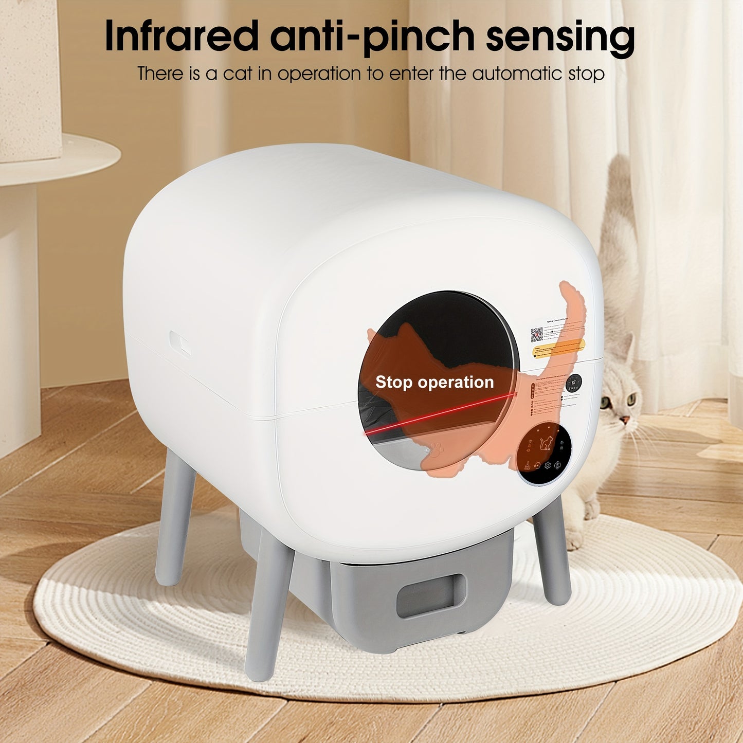 Kattenbak – Kattentoilet – Kattenbak Zelfreinigend – Kattenbak Automatisch – Kattenbak Met App – Groot Volume 76L – Infraroodsensor & LED-verlichting
