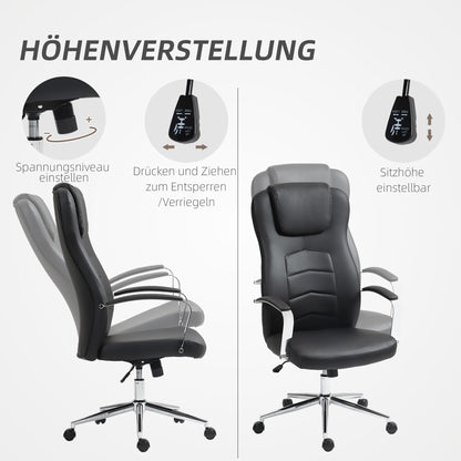 Bureaustoel – Office Chair – Werkstoel – Bureaustoel Kunstleer – Draaistoel – Zwart – Hoogte Verstelbaar – Gewatteerde Rugleuning