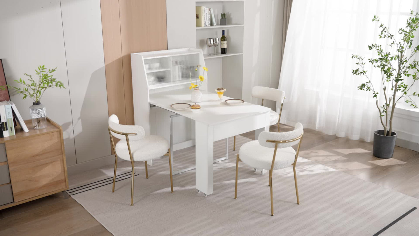 Uitschuifbare Eettafel – Uitklapbare Tafel – Opbergtisch – Salontafel – Multifunctionele Eettafel – Wit – Inklapbaar van 52 tot 132,5 cm – Met Stofdichte Opbergruimte